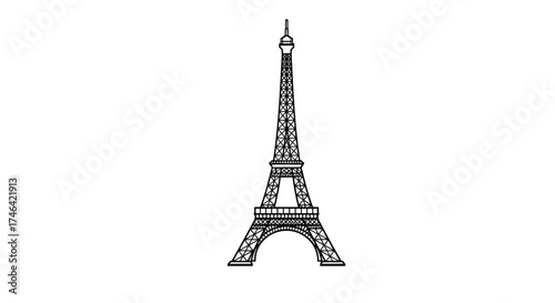 Elegant black and white illustration of iconic tower against white background