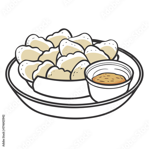 Chicken nuggets served with dipping sauce in a round plate  