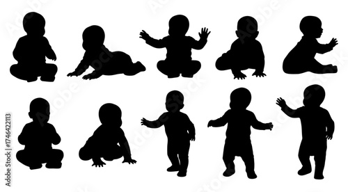 A cute collection of baby silhouettes in various poses