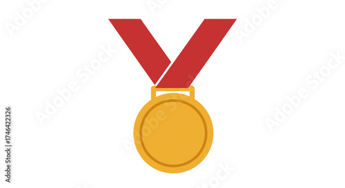 Gold medal with red ribbon isolated on white background for awards