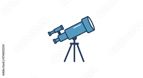 Illustration of a blue telescope on a tripod against a white background