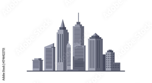 Illustration of modern city buildings with various architectural designs