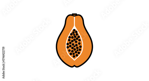 Illustration of sliced papaya fruit with seeds on a white background