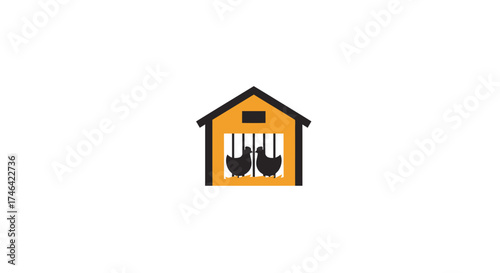 Illustration of two birds inside a barn with yellow and black color scheme
