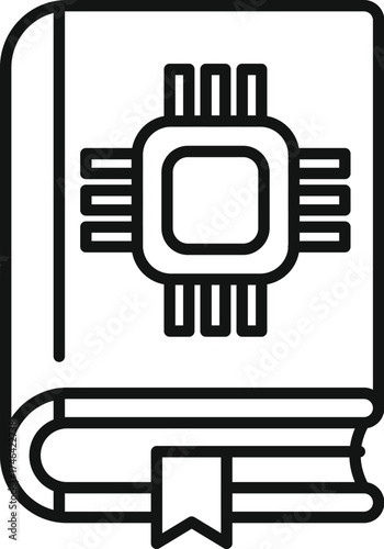 Textbook with microchip representing studying microelectronics, microchips and electronic components