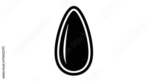 Isolated black and white almond seed graphic on white background