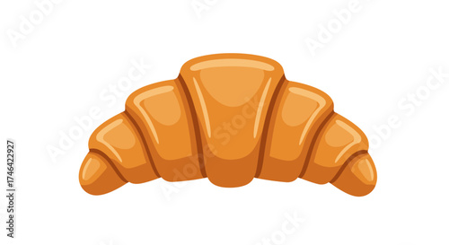 Isolated cartoon illustration of a fresh golden brown croissant pastry on white