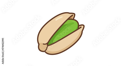 Isolated cartoon pistachio nut with vibrant green and beige colors on white