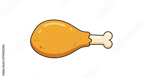 Isolated cartoon illustration of a cooked chicken leg against a white backdrop