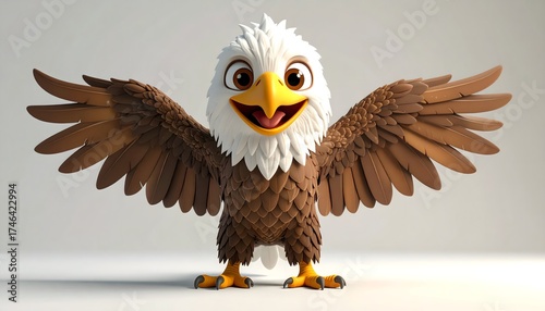 Cartoon Eagle Character Smiling and Spreading Wings