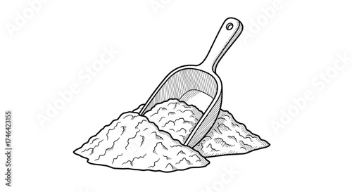 Scoop of dry powder from a pile of granules.