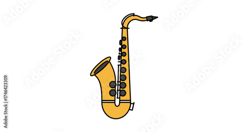 Isolated yellow saxophone illustration against white background