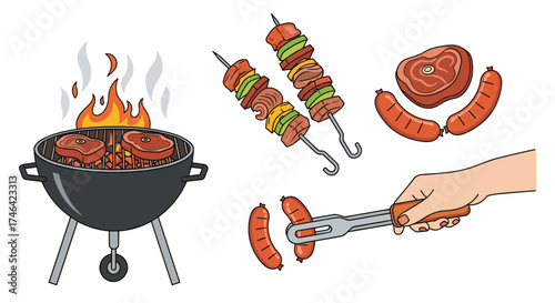 Enjoying delicious food on a barbecue grill with friends and family.