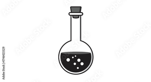 Laboratory flask illustration black and white vector design for science and research