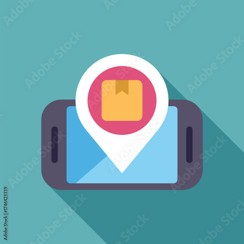 Location pin indicating package position on smartphone screen for delivery tracking