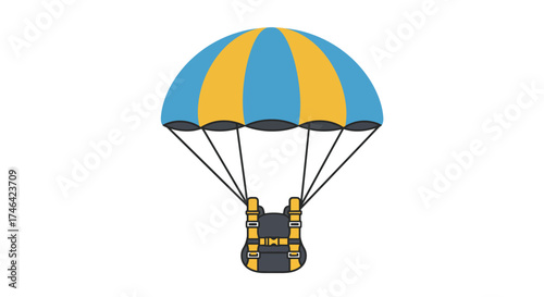 Parachute in flight blue and yellow vector illustration on white background