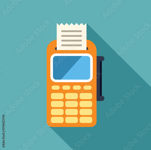 Pos terminal printing a receipt, ideal for representing electronic payment, mobile payment, or point of sale systems