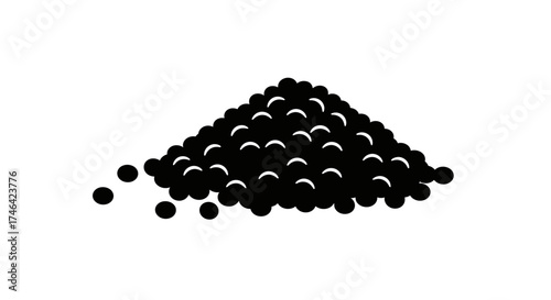 Pile of black caviar isolated on white background food photography concept