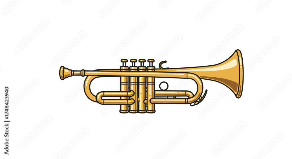 Fototapeta premium Shiny golden trumpet isolated on white background music instrument