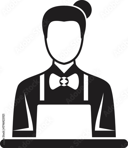 Icon of a barista wearing an apron and bow tie, standing behind the counter preparing a beverage