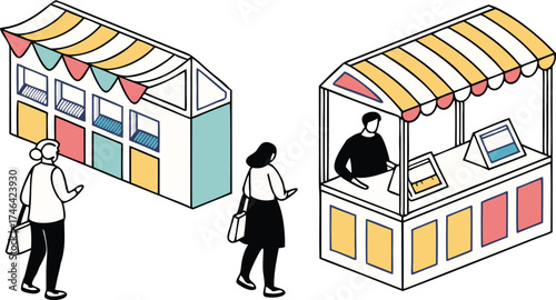 Engaging isometric farmer's market illustration showcasing community connections, fresh produce, and local business spirit, perfect for vibrant campaigns