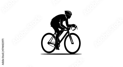 Silhouette of a cyclist riding a bicycle on a white background