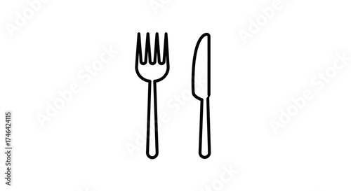 Simple black and white cutlery set illustration isolated on white background