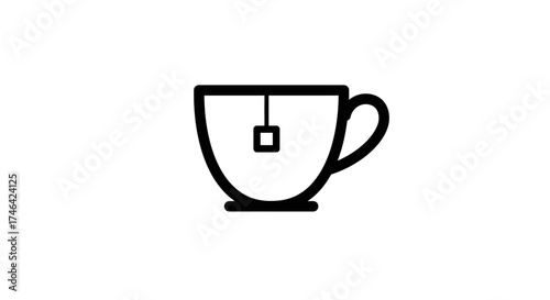 Simple black and white illustration of a tea cup and tea bag