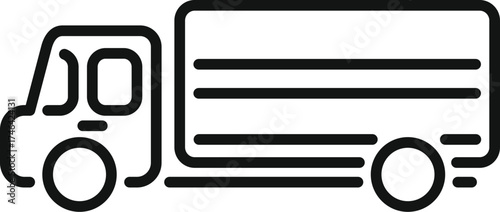 Simple black line drawing representing a delivery truck moving fast, perfect icon for shipping and logistics