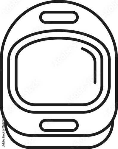Spacesuit helmet glass visor protecting astronaut face during spacewalk, line art vector illustration