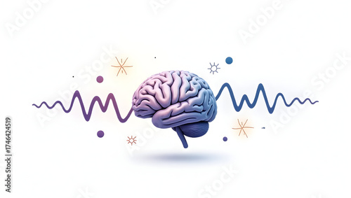 Alpha wave A creative vector of abstract alpha wave symbols intersecting and wrapping around a floating, transparent brain, all elements softly glowing(4)