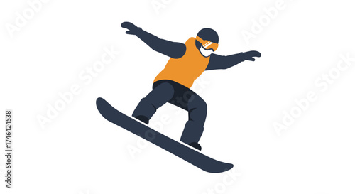 Snowboarder performing jump isolated on white background vector illustration