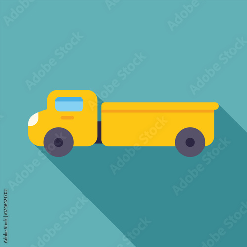Simple and colorful flat design of a yellow pickup truck, ideal for transportation, logistics, and delivery related projects