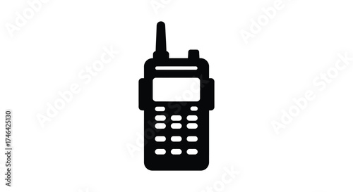 Isolated silhouette of a modern two-way radio device with antenna and display for communication silhouette