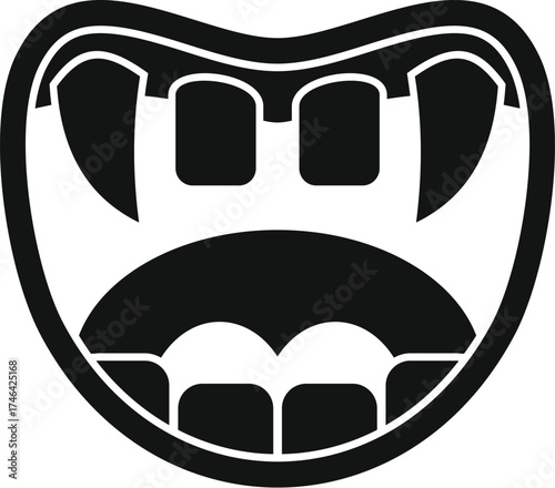 Black vampire mouth showing fangs and teeth, simple icon isolated on white background
