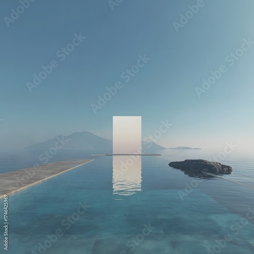 Serene minimalist reflection of a floating data visualization