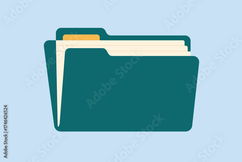 Flat vector illustration of a card index directory with folders, labels, and drawers for organizing office data, documents, and business contacts in modern minimalist style.