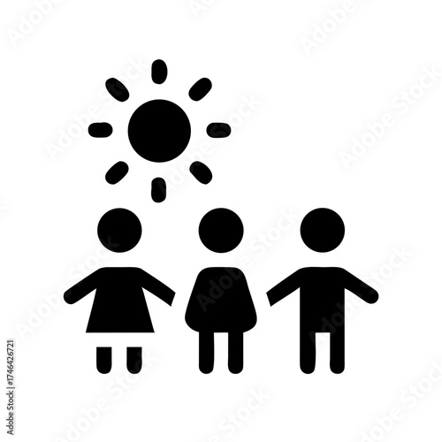 Vector art of a group of children are standing under the sun, enjoying a sunny day and playing together