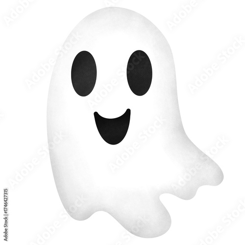 Cute white ghost floating happily with friendly Halloween expression watercolor Illustration.
