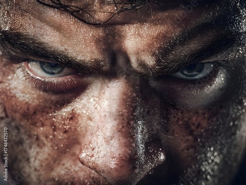 Intense Athlete s Face Showing Determination and Focus