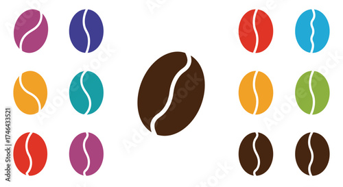 Colorful coffee beans arranged in a pattern showing various shades and tones