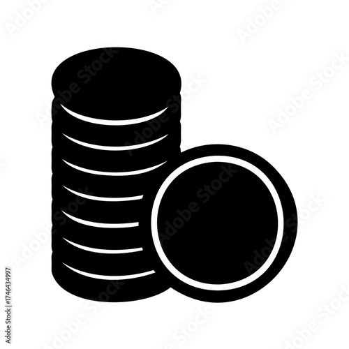Stack of Coins with One Coin Aside Icon in Black and White