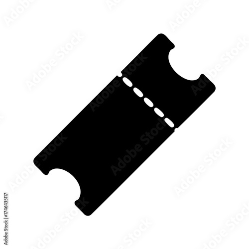 Black silhouette of a ticket with perforated line for tearing it apart