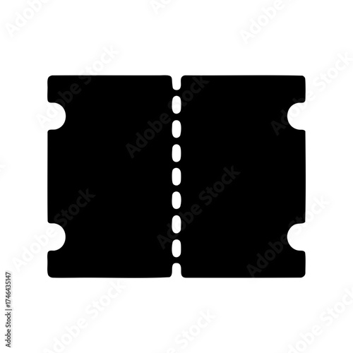 Black and white illustration of a perforated ticket, ready to be used