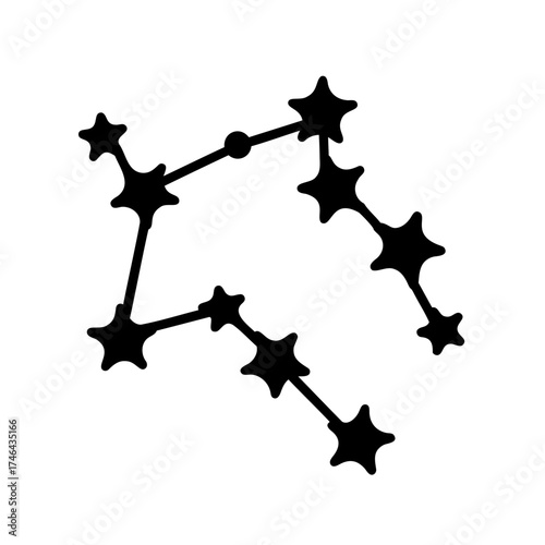 Stylized depiction of the Gemini constellation with connected stars on white background