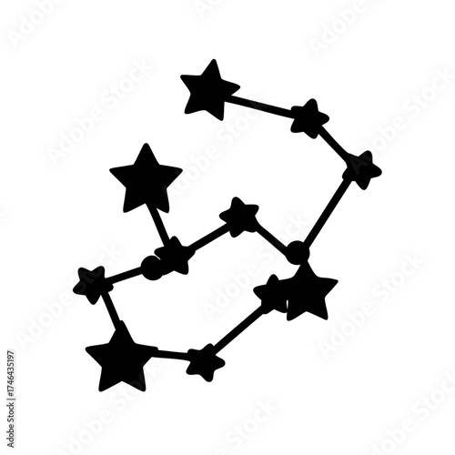 Simple black and white illustration of a constellation against a white background