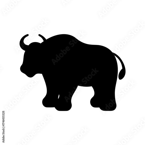 Silhouette of a mighty water buffalo standing majestically on a white background