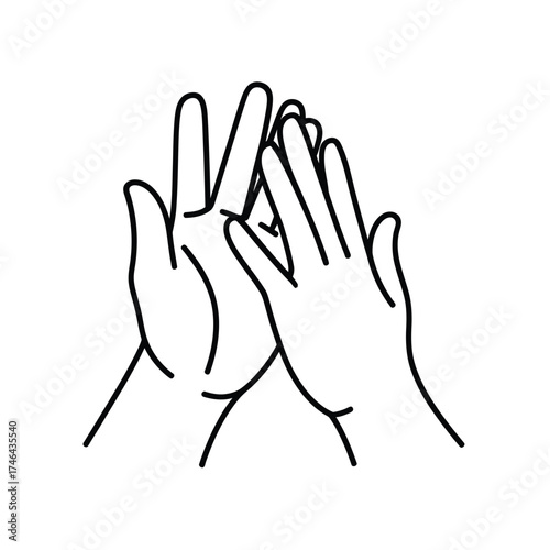 Two hands clapping together in a simple line drawing style