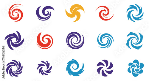 Colorful spiral designs arranged in rows showcasing vibrant abstract elements