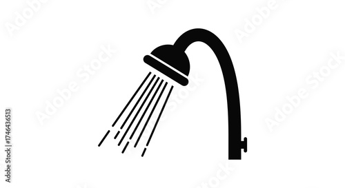 Modern shower head spraying water stream for bathroom hygiene and home renovation concepts silhouette